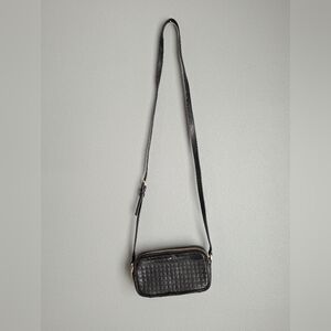 Sena black leather patch work crossbody bag. Double zipper pockets. 8x 4.5 X2